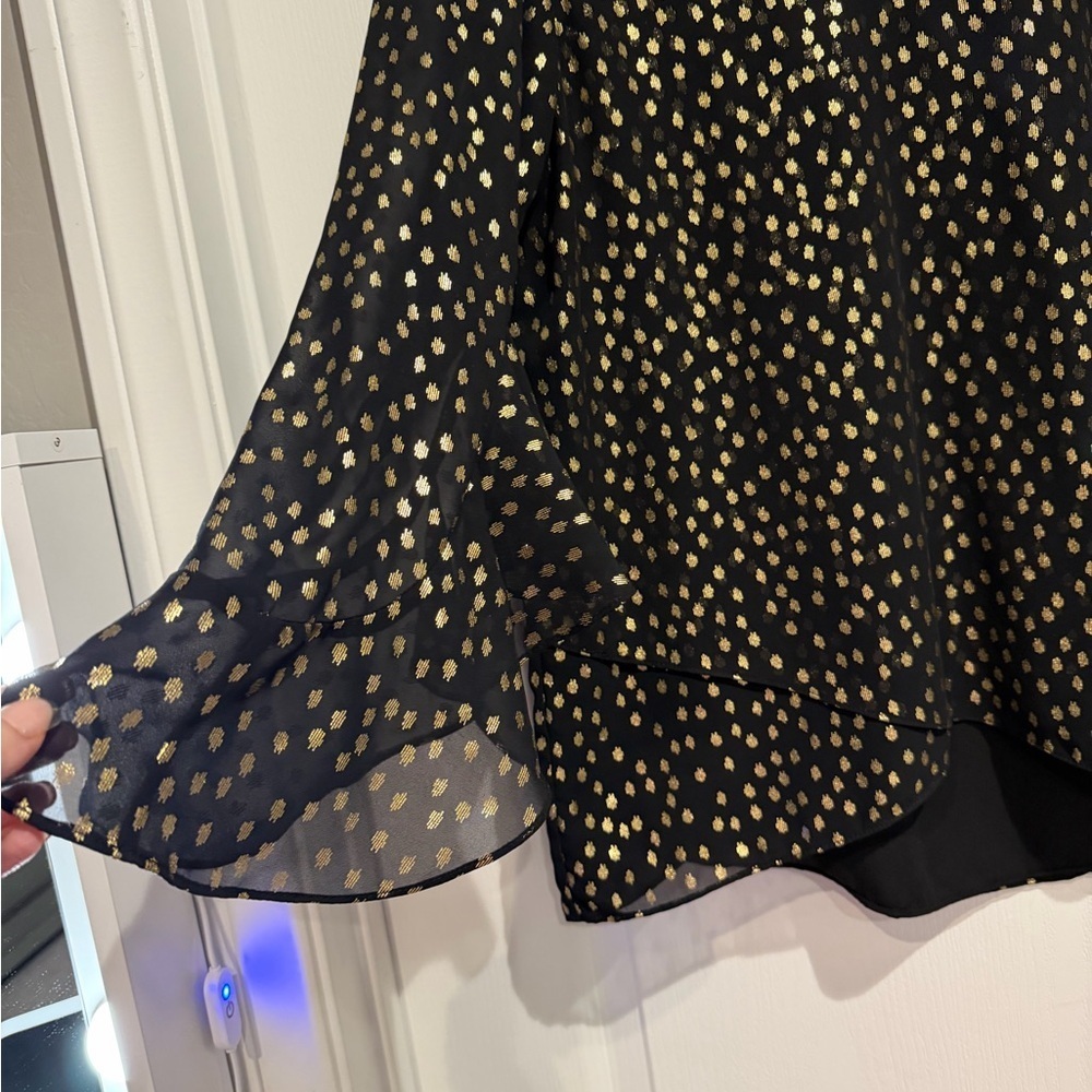 Vince Camuto Black and Gold Sheer Polka Dot Blouse - Picture 4 of 5